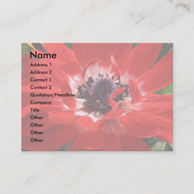 Tarjeta de visita roja de la anémona (Anverso)
