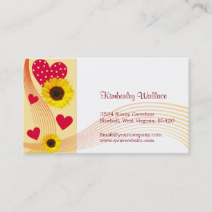 Tarjeta de visita roja del corazón del girasol
