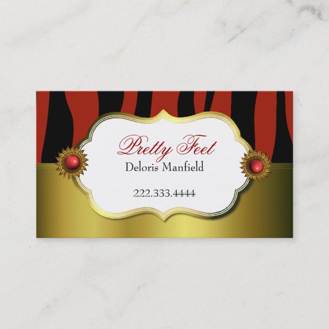 Tarjeta de visita roja del estampado de zebra y (Anverso)
