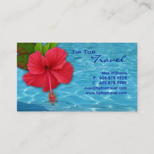 Tarjeta de visita roja del hibisco de la piscina (Anverso)