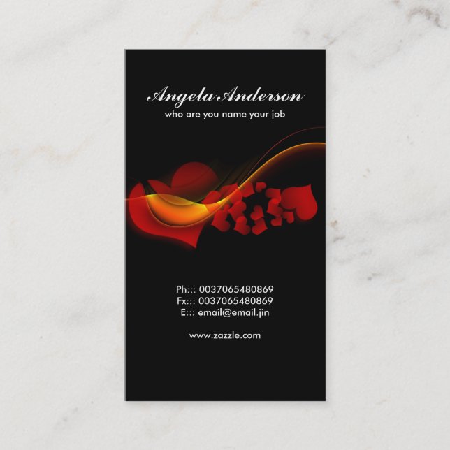 tarjeta de visita roja del negro de los corazones (Anverso)