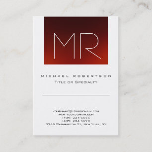 Tarjeta de visita roja monograma chic blanca