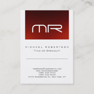 Tarjeta de visita roja monograma chic blanca