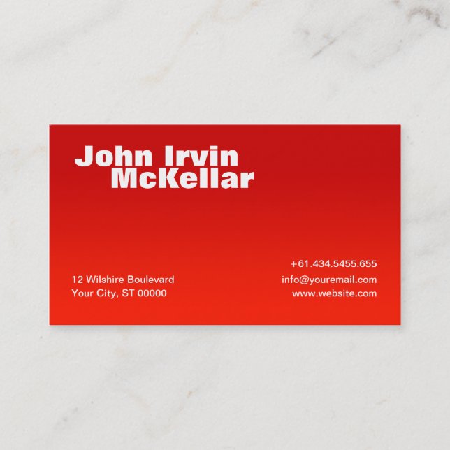 Tarjeta de visita roja simple de la pendiente (Anverso)