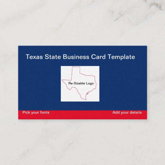 Tarjeta De Visita Rojo, azul blanco Estado de Texas (Anverso)