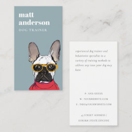 Tarjeta De Visita Rojo Azul Retro Azul Bulldog Francés Entrenador de
