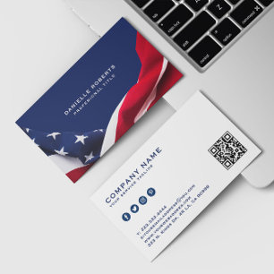 Tarjeta De Visita Rojo Blanco & Azul-Bandera de EE. UU. Estrellas y