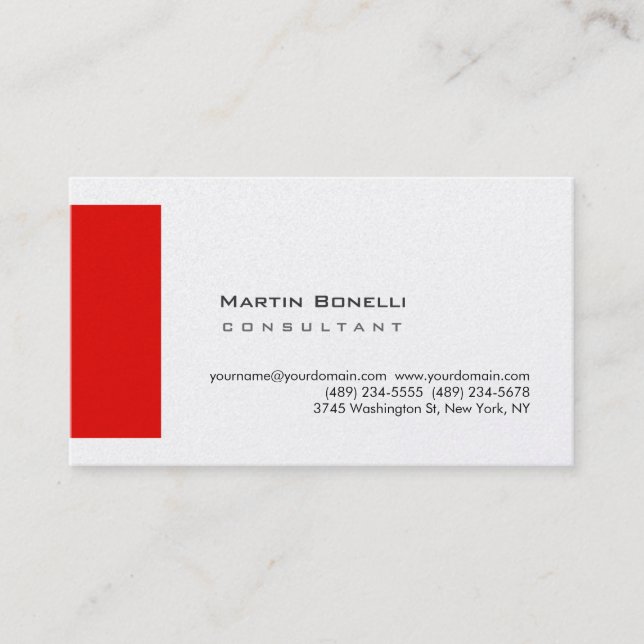 Tarjeta De Visita Rojo blanco moderno simple (Anverso)