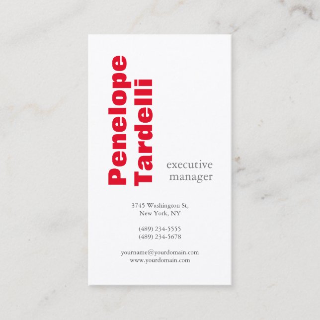 Tarjeta De Visita Rojo Blanco Negrita Moderno Simple Llanto Premium  (Anverso)