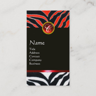 Tarjeta De Visita ROJO BLANCO NEGRO ZEBRA FUR MONOGRAM,Ruby