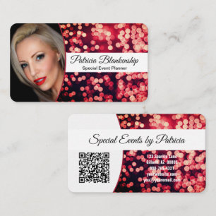 Tarjeta De Visita Rojo Bokeh Atractivo Foto Personalizada y Código Q