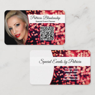 Tarjeta De Visita Rojo Bokeh Atractivo Foto Personalizada y Código Q