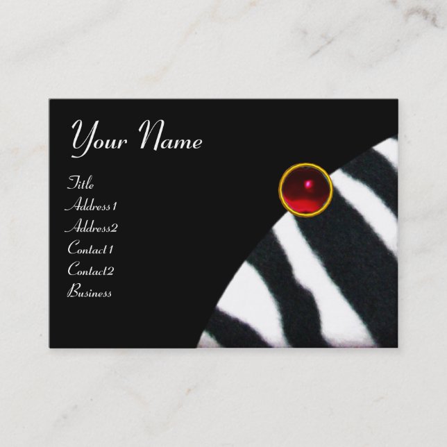 Tarjeta De Visita ROJO BURGUNDY BLANCO NEGRO ZEBRA FUR MONOGRAM ,Rub (Anverso)