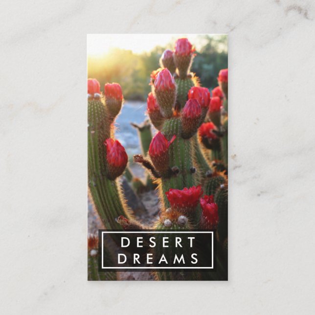 Tarjeta De Visita Rojo Cactus Desierto de Flores Jardín Foto Viajes (Anverso)