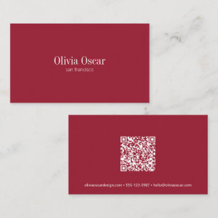 Tarjeta De Visita Rojo Carmesí Minimalista QR Creativo Profesional