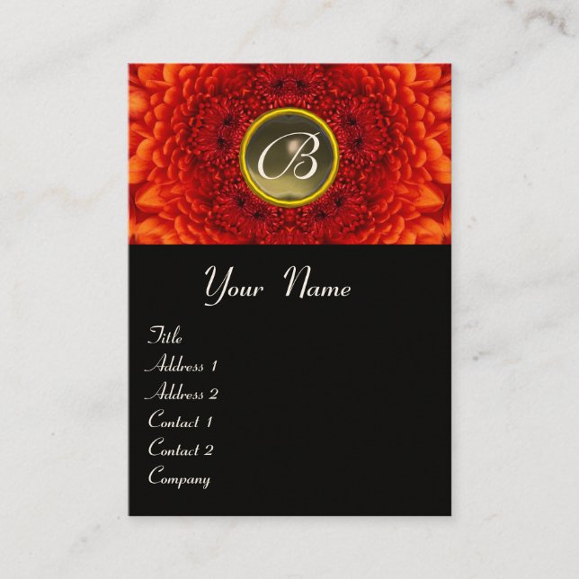 Tarjeta De Visita ROJO DAHLIA MONOGRAM, AGATE gris amarillo (Anverso)