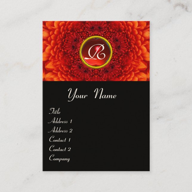 Tarjeta De Visita ROJO DAHLIA MONOGRAM, RUBY amarillo negro (Anverso)