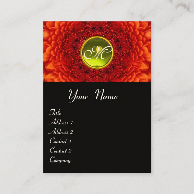 Tarjeta De Visita ROJO DAHLIA MONOGRAM, TOPAZ amarillo blanco negro (Anverso)