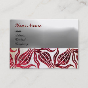 Tarjeta De Visita ROJO DAMASK VELVET TULIPS MONOGRAM Borgoña Blanco