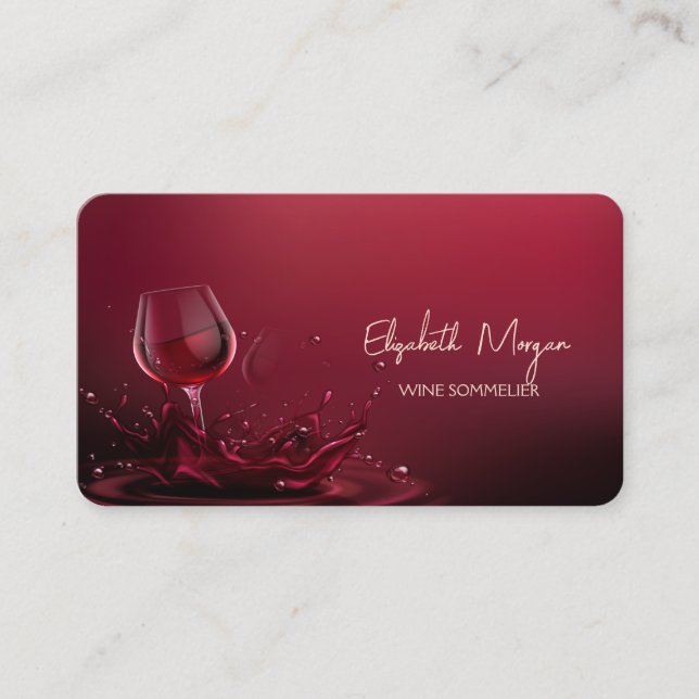 Tarjeta De Visita Rojo de cristal de vino elegante profesional (Anverso)