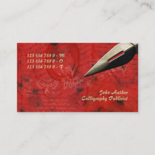 Tarjeta De Visita Rojo del negro del escritor del autor del redactor