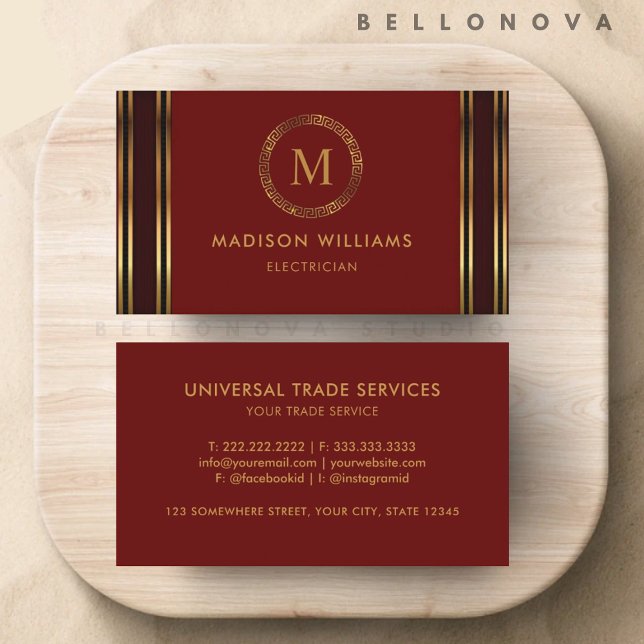 Tarjeta De Visita Rojo Granate Dorado Profesional Personalizable (Customizable Red Maroon Gold Professional Business Card)