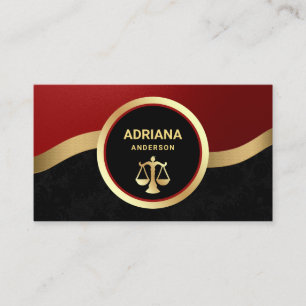 Tarjeta De Visita Rojo Granate Oro Abogado Escala de Justicia Procur
