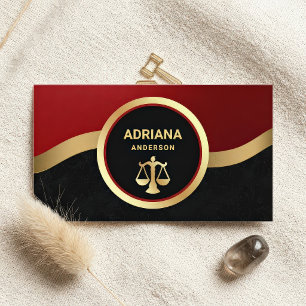 Tarjeta De Visita Rojo Granate Oro Abogado Escala de Justicia Procur
