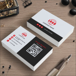 Tarjeta De Visita Rojo gris profesional añada su logotipo Código QR