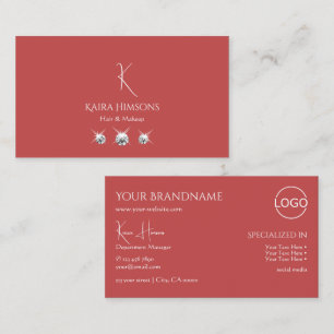 Tarjeta De Visita Rojo indio liso con logo y joyas de monograma