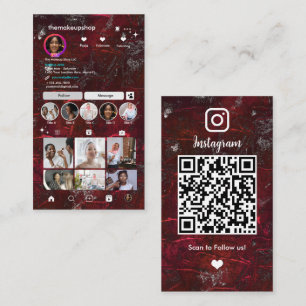 Tarjeta De Visita Rojo Metálico Elegante QR Moderno de Instagram