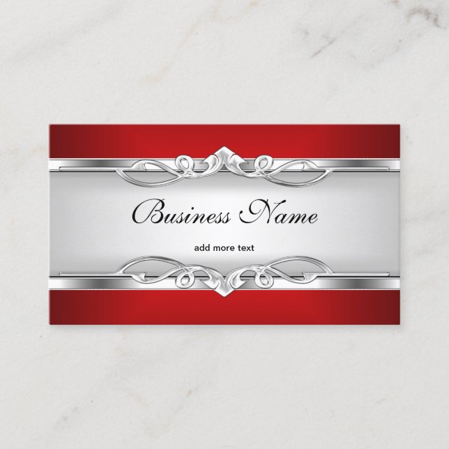 Tarjeta De Visita Rojo Metalizado Cromado Elegante Estilo Blanco Pla (Anverso)