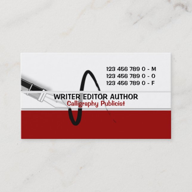 Tarjeta De Visita Rojo moderno del autor de la pluma (Anverso)