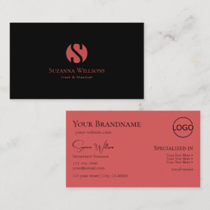 Tarjeta De Visita Rojo negro moderno con monograma y logotipo