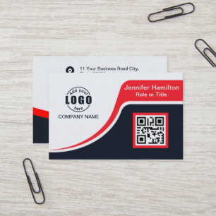Tarjeta De Visita Rojo negro profesional añada su logotipo Código QR