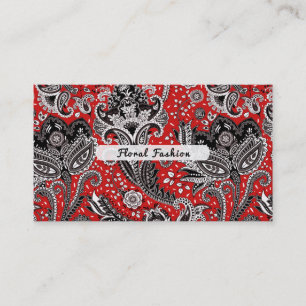 Tarjeta De Visita Rojo Negro y Blanco Floral Paisley Bohemién Boho