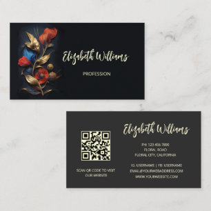 Tarjeta De Visita Rojo Oro 3 D Flores Negro