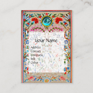 Tarjeta De Visita ROJO ROJO ROJO FLORAL AZUL DAMASK MONOGRAM Kraft