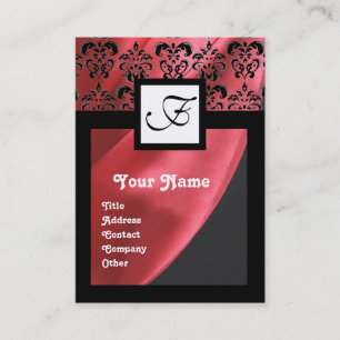 TARJETA DE VISITA ROJO ROJO ROPA DE DAMASCA, MONOGRAMA CUADRADO