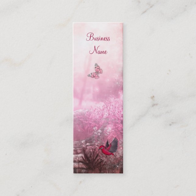 Tarjeta de visita rojo rosa bosque ave delgada (Anverso)