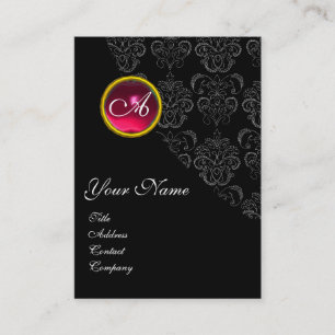 Tarjeta De Visita ROJO RUBY DAMASK MONOGRAM fuchsia rosa