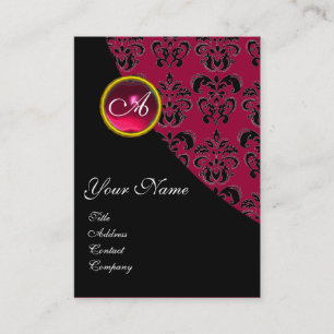 Tarjeta De Visita ROJO RUBY DAMASK MONOGRAM fuchsia rosa