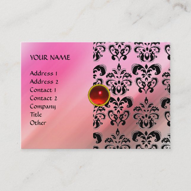 Tarjeta De Visita ROJO RUBY MON, PINK DAMASK SILK, violeta fucsia (Anverso)