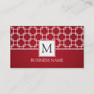 Tarjeta De Visita Rojo simple del monograma del modelo del enrejado