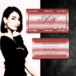 Tarjeta De Visita Rojo sumergido de lujo con diamantes y monograma