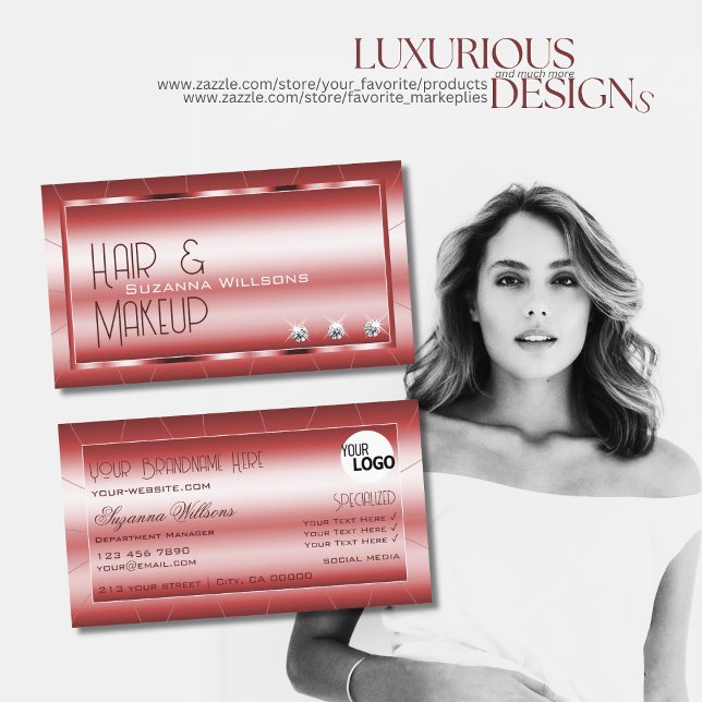 Tarjeta De Visita Rojo sumiso de lujo con diamantes y glamour con lo (Subido por el creador)