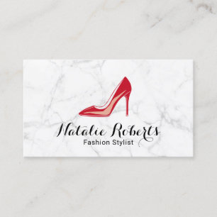 Tarjeta De Visita Rojo tacones altos estilo moderno de mármol blanc