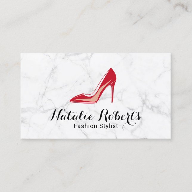 Tarjeta De Visita Rojo tacones altos estilo moderno de mármol blanco (Anverso)