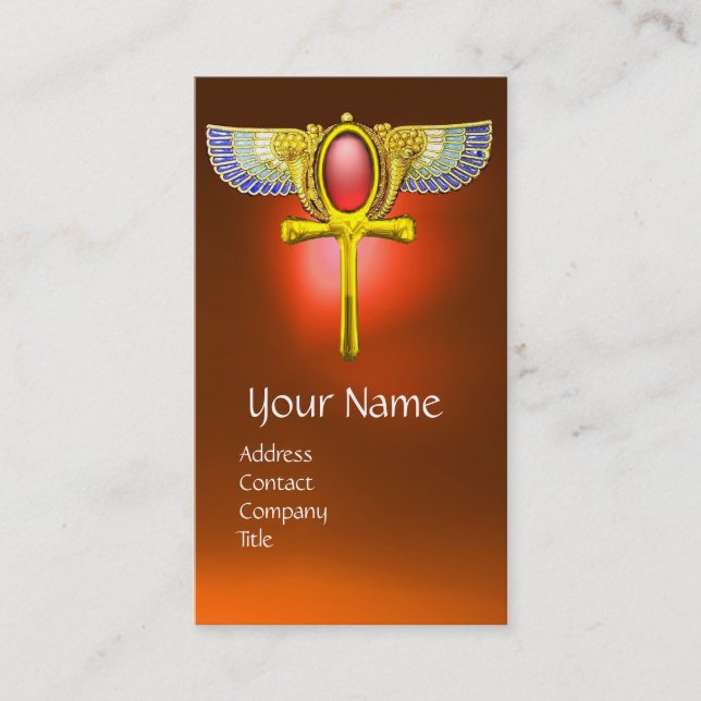 TARJETA DE VISITA ROJO TALISMAN, EGIPCIO WINGED ANKH Y CORNUCOPIA (Anverso)