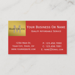Tarjeta De Visita Rojo Tomate Negrita Monograma Dorado y Blanco